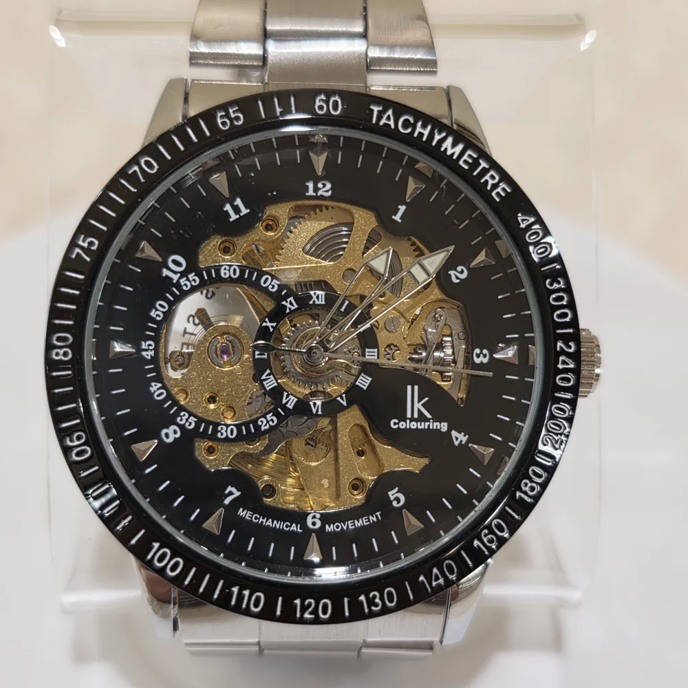 IK Colouring Skeleton Automatic Mechanical Gold Clockworks Men's Wrist Watch